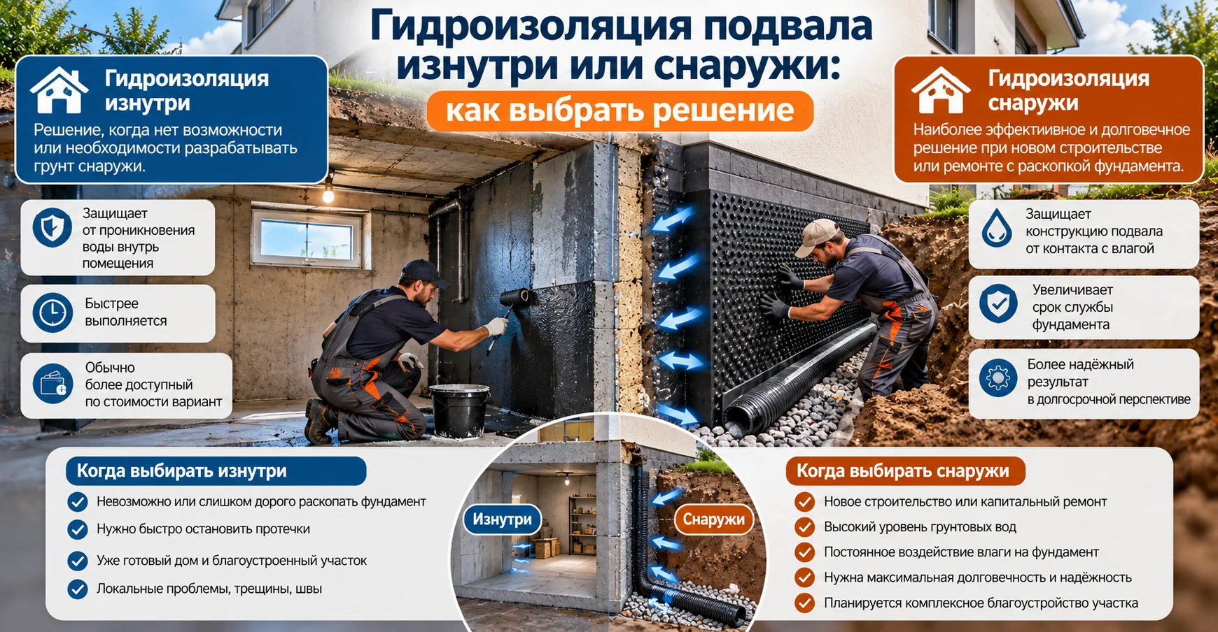 Гидроизоляция подвала изнутри или снаружи: как выбрать решение